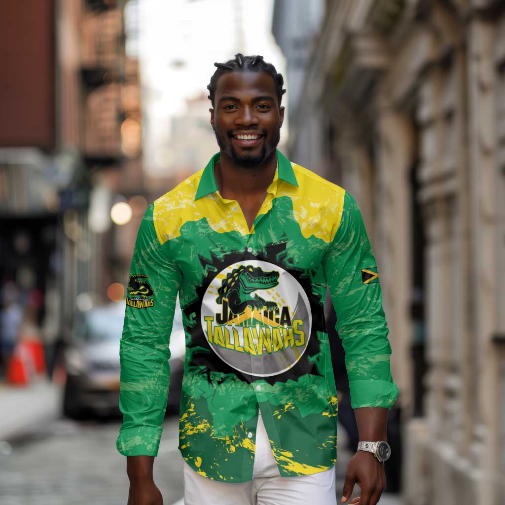 Custom Afro Jamaica Cricket Long Sleeve Button Shirt Go Champions Tallawahs Grunge Style