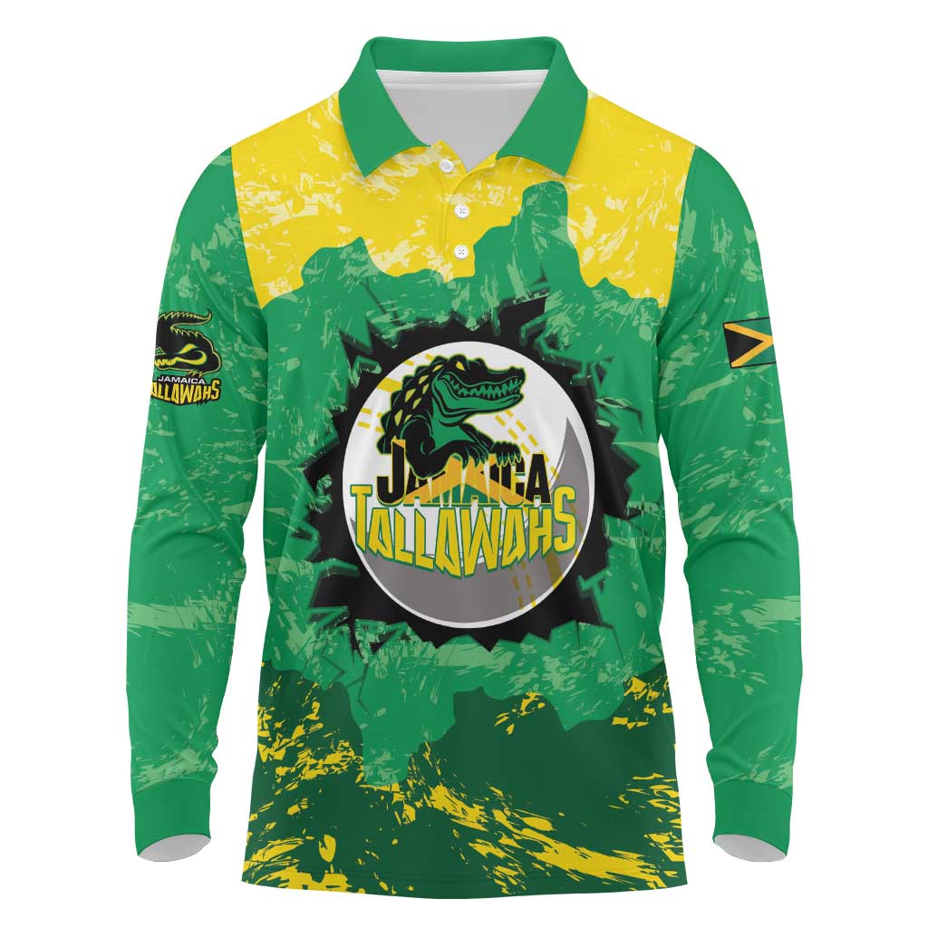 Custom Afro Jamaica Cricket Long Sleeve Polo Shirt Go Champions Tallawahs Grunge Style