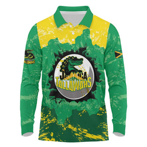 Custom Afro Jamaica Cricket Long Sleeve Polo Shirt Go Champions Tallawahs Grunge Style