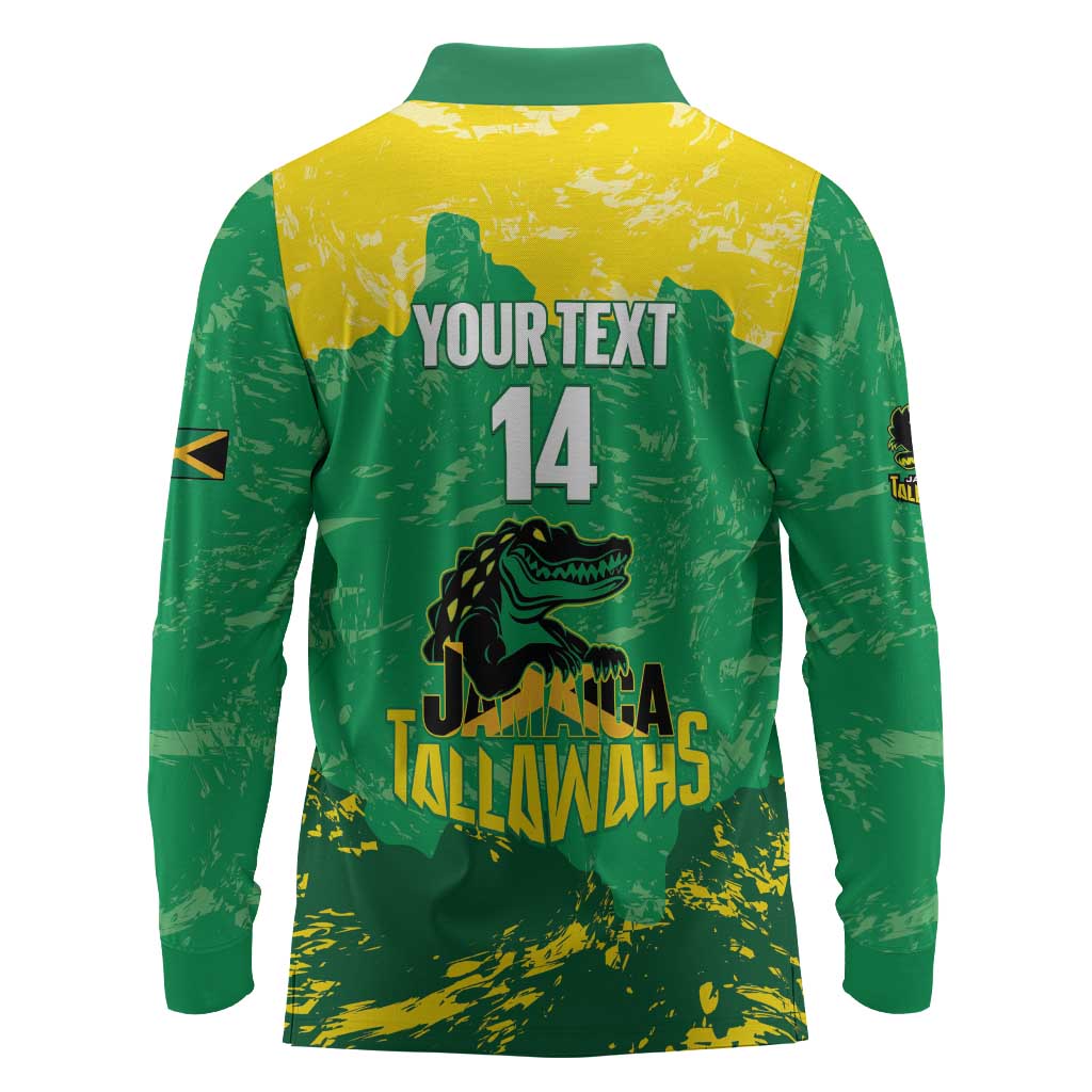 Custom Afro Jamaica Cricket Long Sleeve Polo Shirt Go Champions Tallawahs Grunge Style
