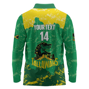 Custom Afro Jamaica Cricket Long Sleeve Polo Shirt Go Champions Tallawahs Grunge Style