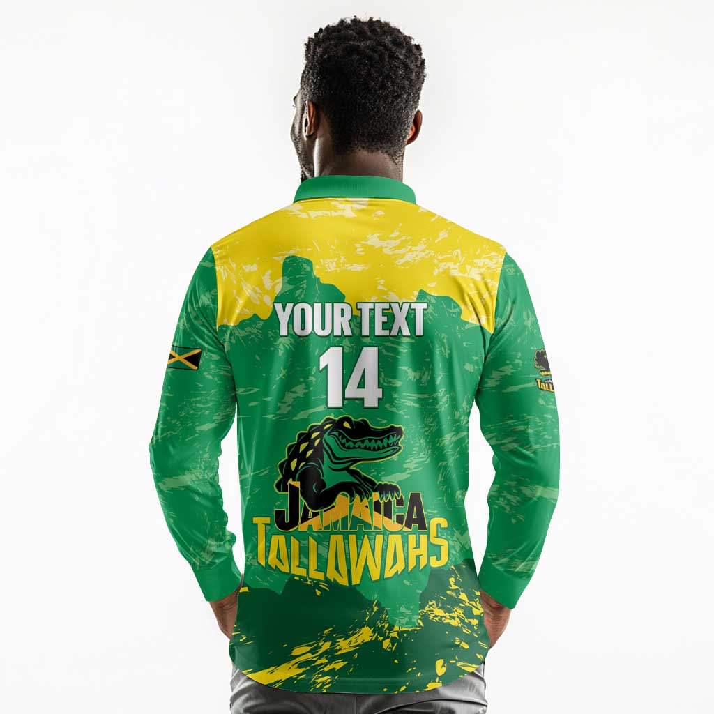 Custom Afro Jamaica Cricket Long Sleeve Polo Shirt Go Champions Tallawahs Grunge Style