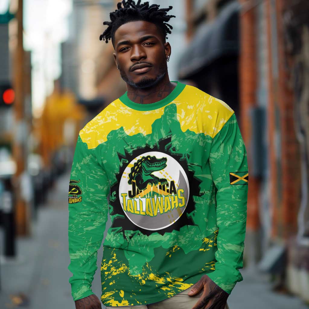 Custom Afro Jamaica Cricket Long Sleeve Shirt Go Champions Tallawahs Grunge Style