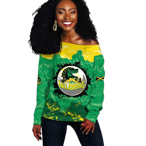 Custom Afro Jamaica Cricket Off Shoulder Sweater Go Champions Tallawahs Grunge Style