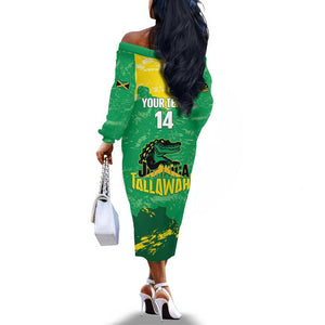 Custom Afro Jamaica Cricket Off The Shoulder Long Sleeve Dress Go Champions Tallawahs Grunge Style