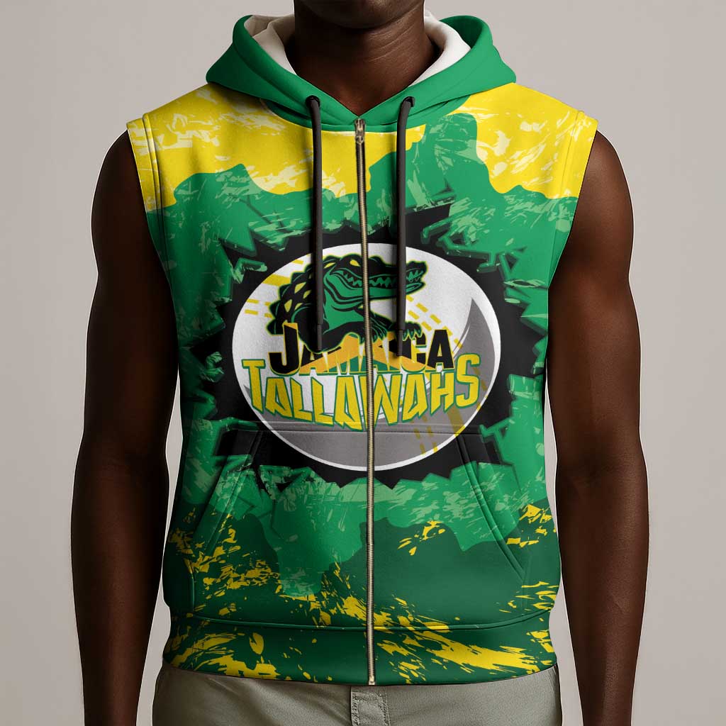 Custom Afro Jamaica Cricket Sleeveless Zip Hoodie Go Champions Tallawahs Grunge Style - African Pride