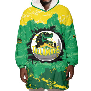 Custom Afro Jamaica Cricket Wearable Blanket Hoodie Go Champions Tallawahs Grunge Style
