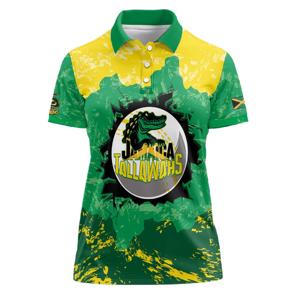 Custom Afro Jamaica Cricket Women Polo Shirt Go Champions Tallawahs Grunge Style