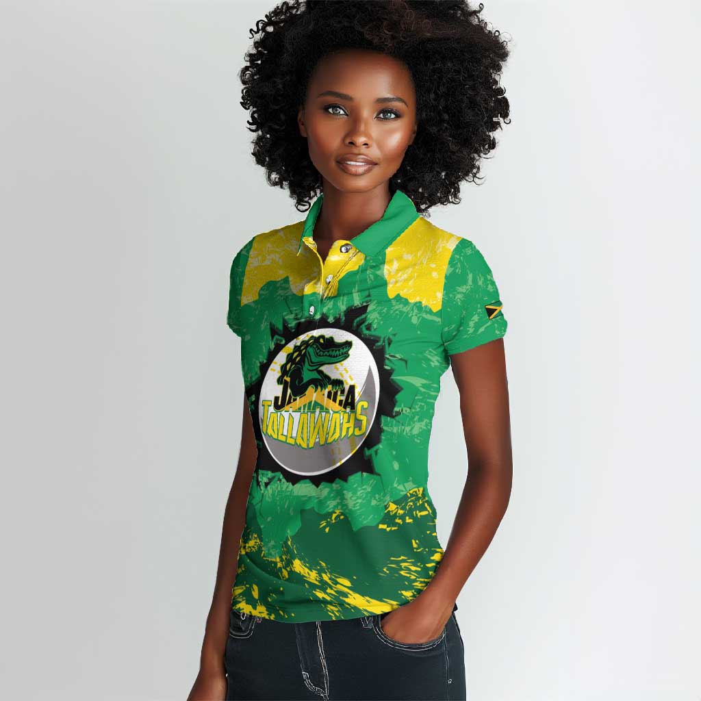 Custom Afro Jamaica Cricket Women Polo Shirt Go Champions Tallawahs Grunge Style