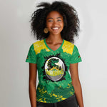 Custom Afro Jamaica Cricket Women V-Neck T-Shirt Go Champions Tallawahs Grunge Style