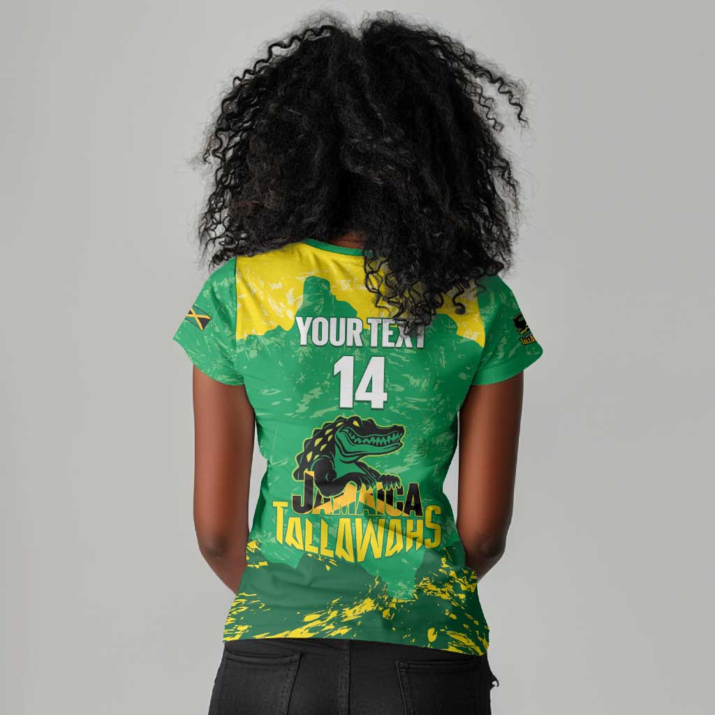 Custom Afro Jamaica Cricket Women V-Neck T-Shirt Go Champions Tallawahs Grunge Style