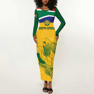 Custom South Africa Cricket Long Sleeve Bodycon Dress Go Champions World Cup Proteas LT14