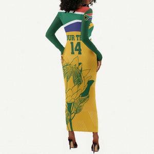 Custom South Africa Cricket Long Sleeve Bodycon Dress Go Champions World Cup Proteas LT14
