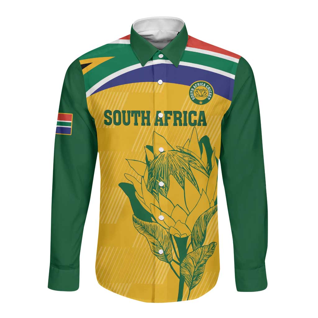 Custom South Africa Cricket Long Sleeve Button Shirt Go Champions World Cup Proteas