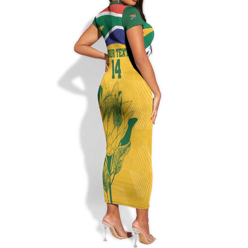 Custom South Africa Cricket Short Sleeve Bodycon Dress Go Champions World Cup Proteas LT14