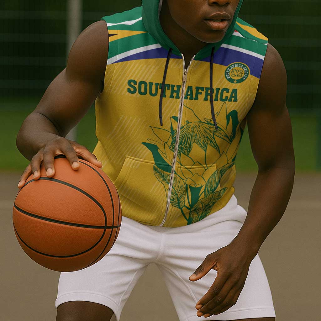 Custom South Africa Cricket Sleeveless Zip Hoodie Go Champions World Cup Proteas - African Pride