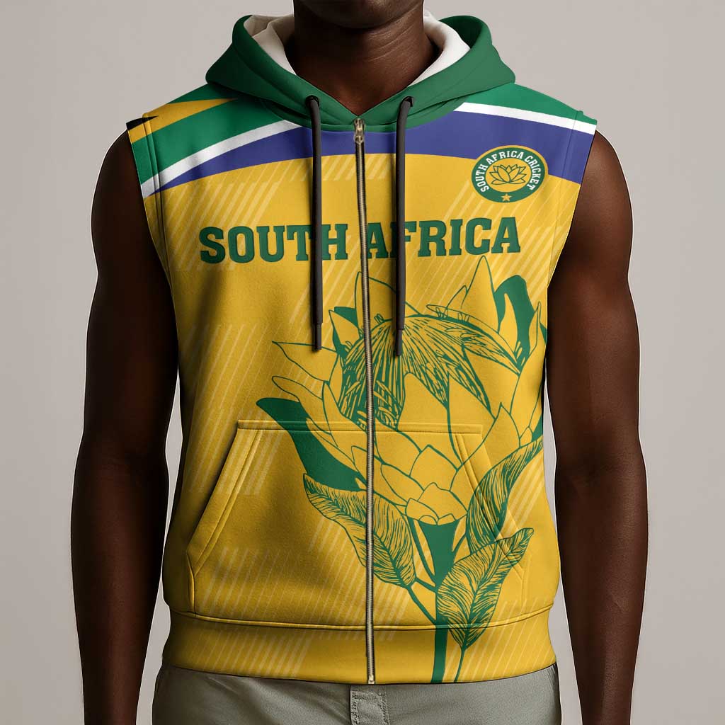 Custom South Africa Cricket Sleeveless Zip Hoodie Go Champions World Cup Proteas - African Pride