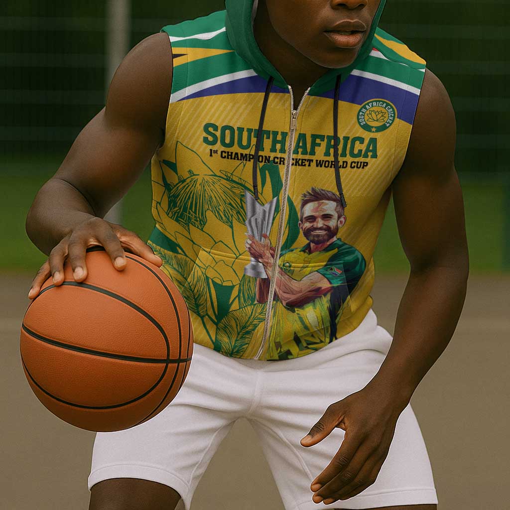 South Africa Cricket Sleeveless Zip Hoodie 1st Champions World Cup Proud Of Our Boys - African Pride
