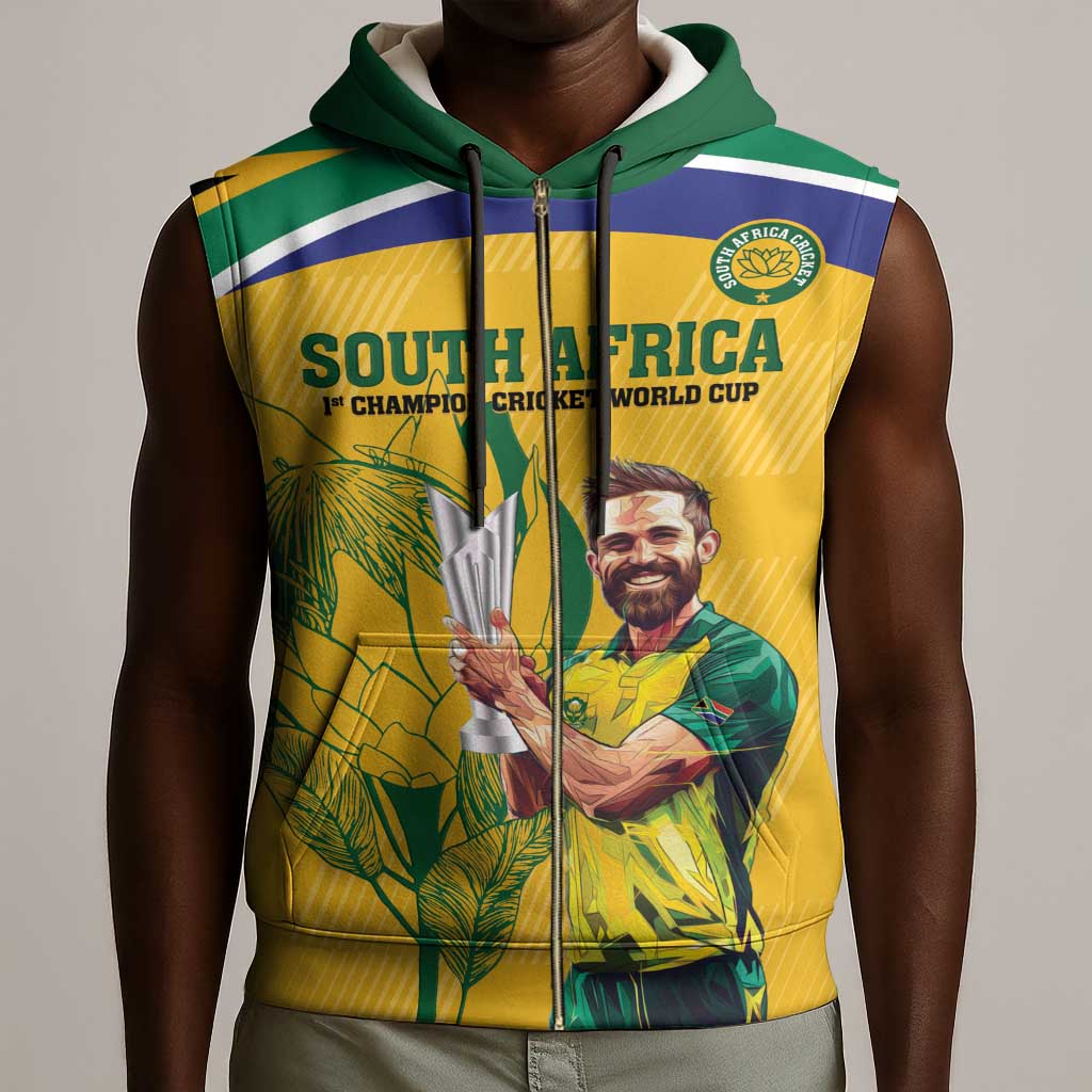 South Africa Cricket Sleeveless Zip Hoodie 1st Champions World Cup Proud Of Our Boys - African Pride