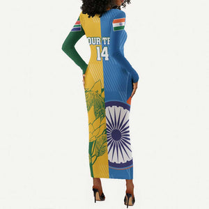 Custom India And South Africa Cricket Long Sleeve Bodycon Dress 2024 Together Dynamic Version LT14
