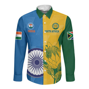 Custom India And South Africa Cricket Long Sleeve Button Shirt 2024 Together Dynamic Version