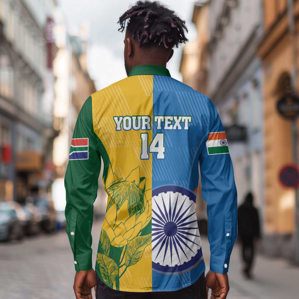 Custom India And South Africa Cricket Long Sleeve Button Shirt 2024 Together Dynamic Version
