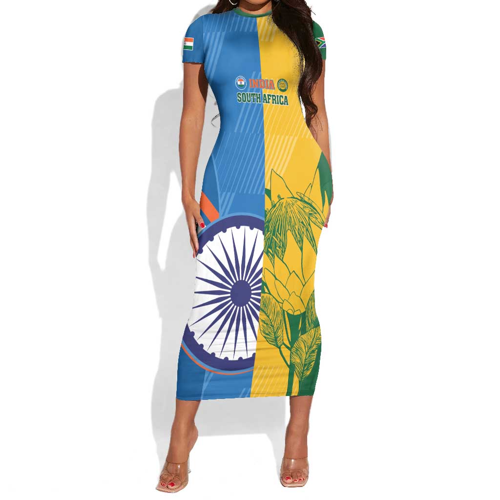 Custom India And South Africa Cricket Short Sleeve Bodycon Dress 2024 Together Dynamic Version LT14