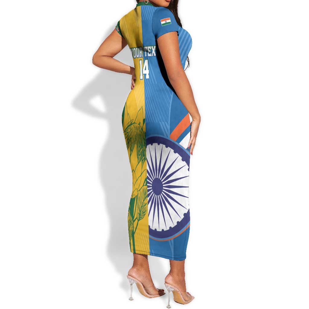 Custom India And South Africa Cricket Short Sleeve Bodycon Dress 2024 Together Dynamic Version LT14