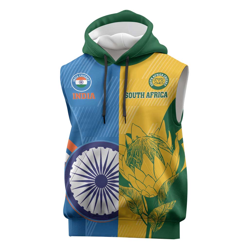 Custom India And South Africa Cricket Sleeveless Hoodie 2024 Together Dynamic Version - African Pride