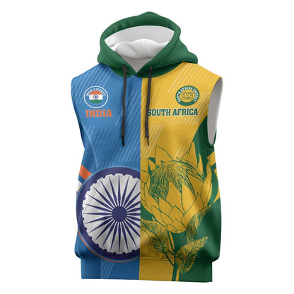 Custom India And South Africa Cricket Sleeveless Hoodie 2024 Together Dynamic Version - African Pride