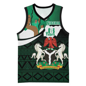 Nigeria Independence Day Basketball Jersey Happy 64 Years Of Anniversary African Pattern - African Pride