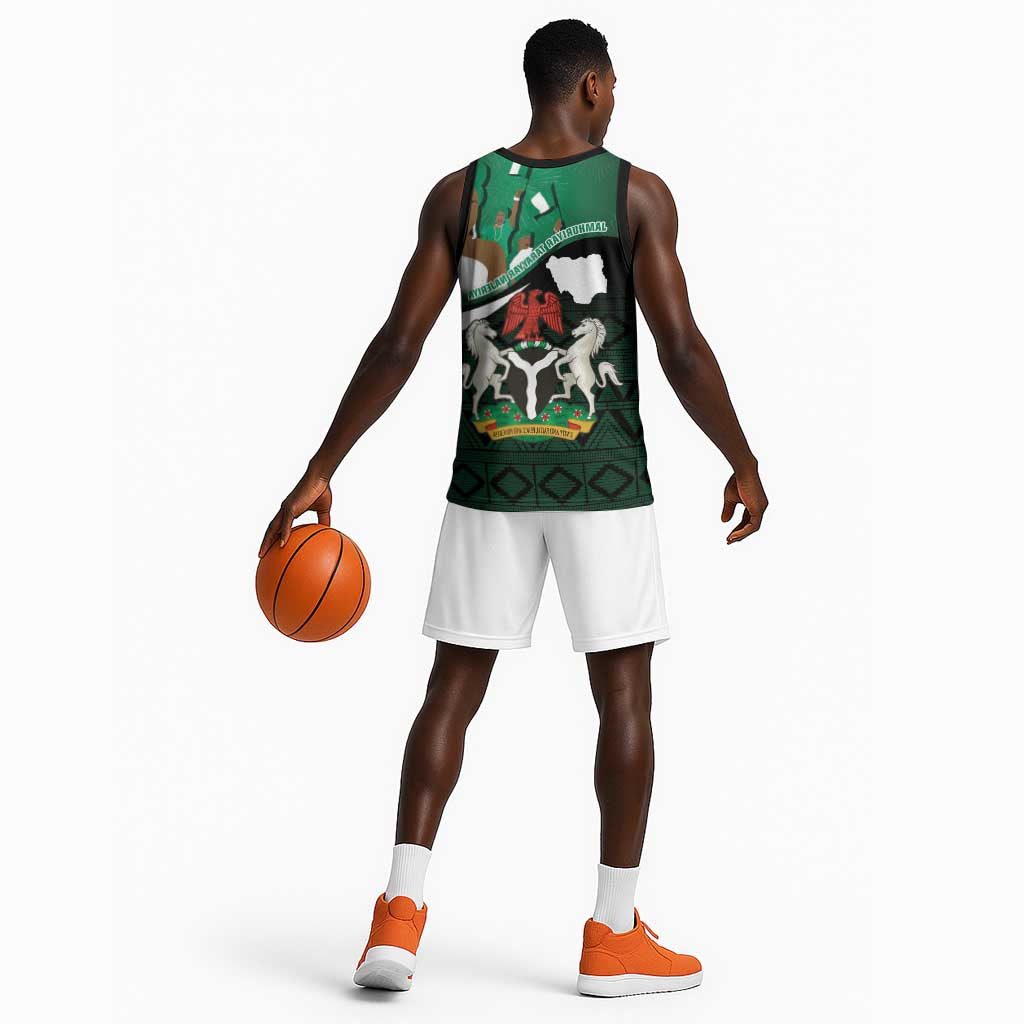Nigeria Independence Day Basketball Jersey Happy 64 Years Of Anniversary African Pattern - African Pride