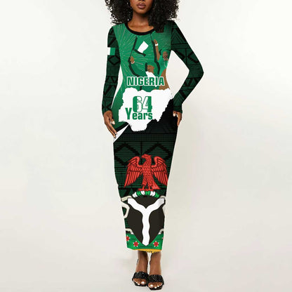 Nigeria Independence Day Long Sleeve Bodycon Dress Happy 64 Years Of Anniversary African Pattern LT14