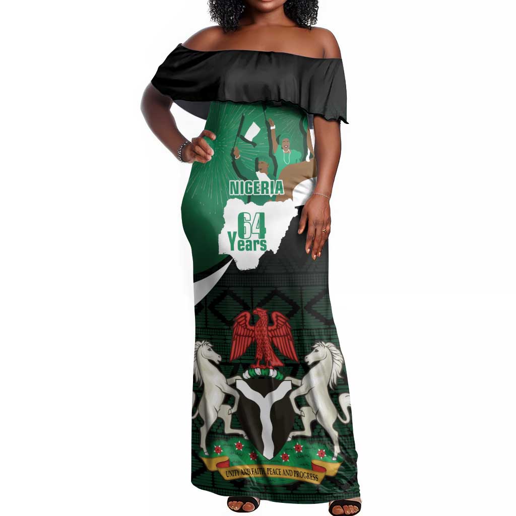 Nigeria Independence Day Off Shoulder Maxi Dress Happy 64 Years Of Anniversary African Pattern