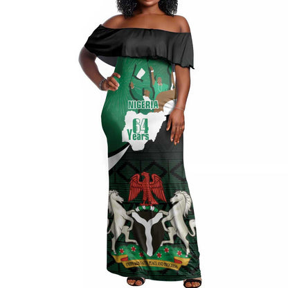 Nigeria Independence Day Off Shoulder Maxi Dress Happy 64 Years Of Anniversary African Pattern