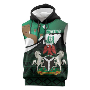 Nigeria Independence Day Sleeveless Hoodie Happy 64 Years Of Anniversary African Pattern - African Pride