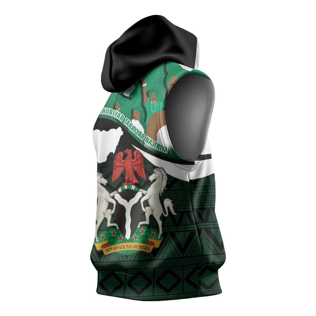 Nigeria Independence Day Sleeveless Hoodie Happy 64 Years Of Anniversary African Pattern - African Pride