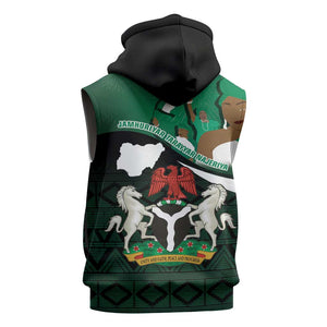 Nigeria Independence Day Sleeveless Zip Hoodie Happy 64 Years Of Anniversary African Pattern - African Pride