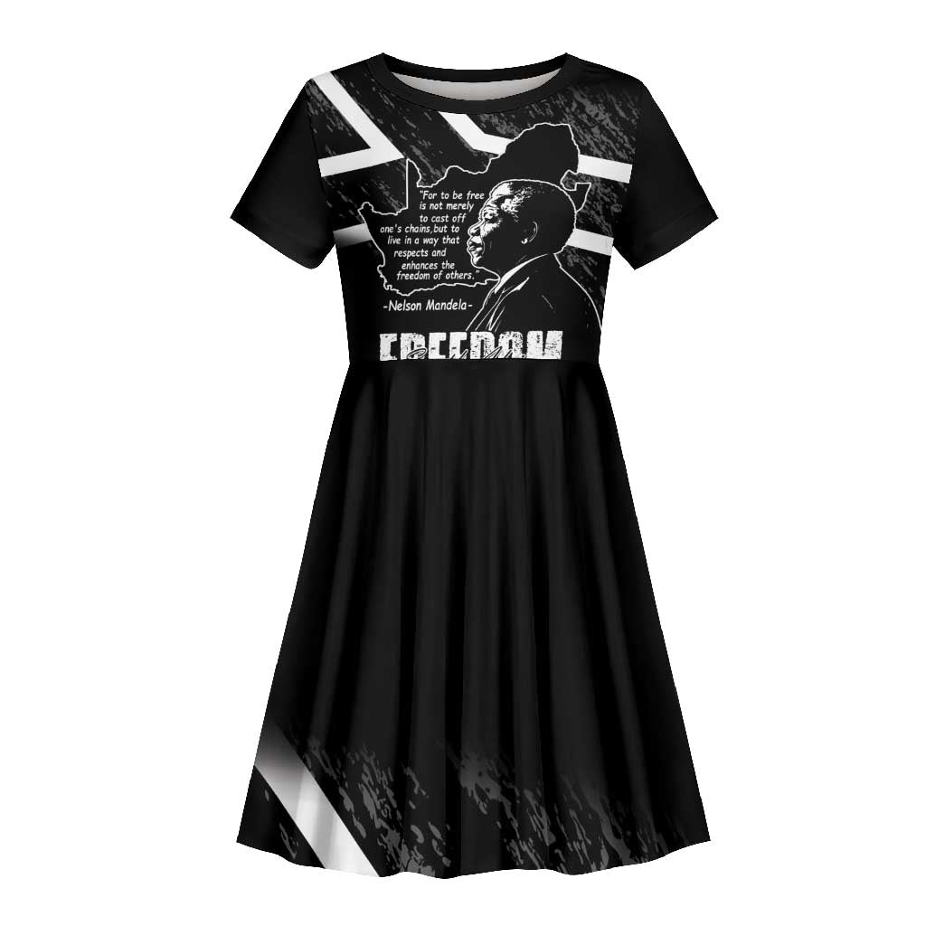 South Africa Freedom Day Kid Short Sleeve Dress Nelson Mandela With Map