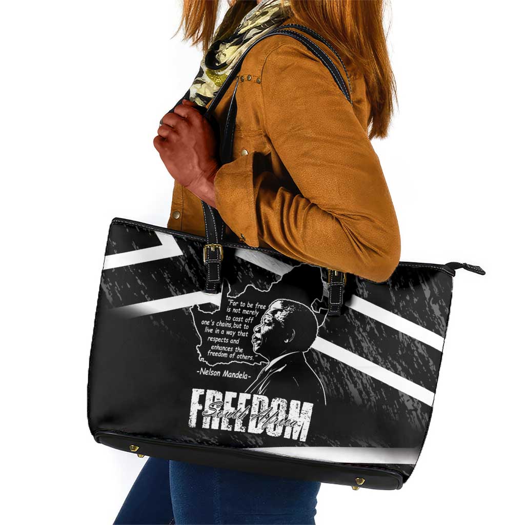 South Africa Freedom Day Leather Tote Bag Nelson Mandela With Map