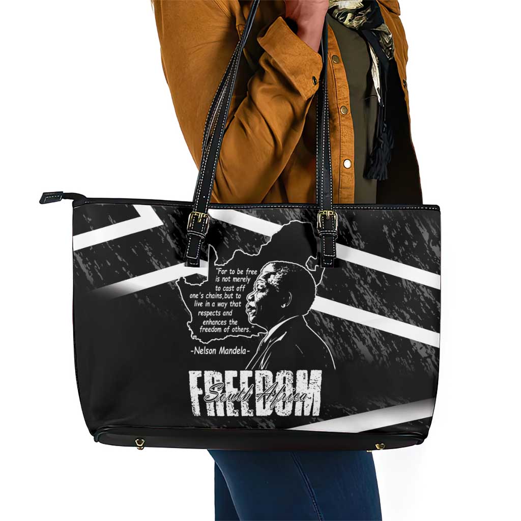 South Africa Freedom Day Leather Tote Bag Nelson Mandela With Map