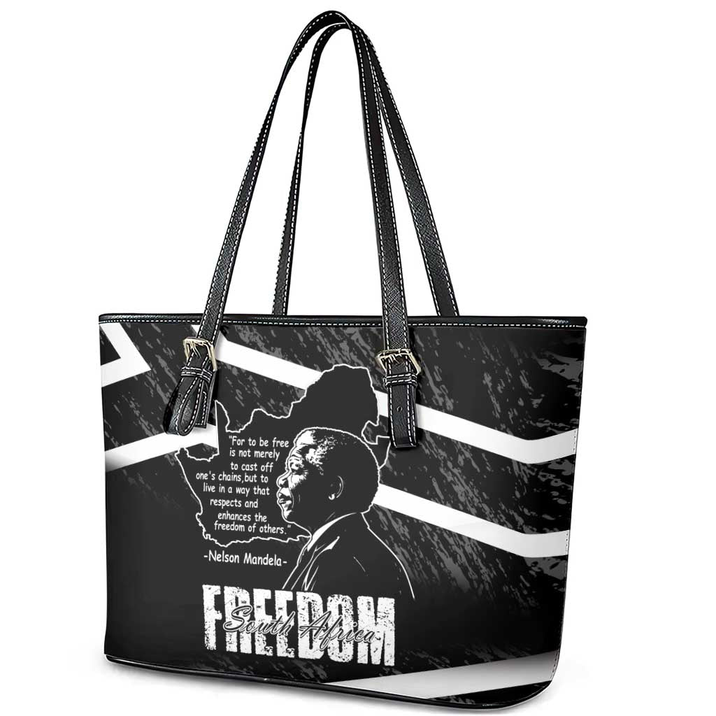 South Africa Freedom Day Leather Tote Bag Nelson Mandela With Map