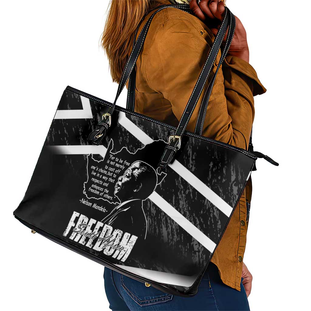 South Africa Freedom Day Leather Tote Bag Nelson Mandela With Map