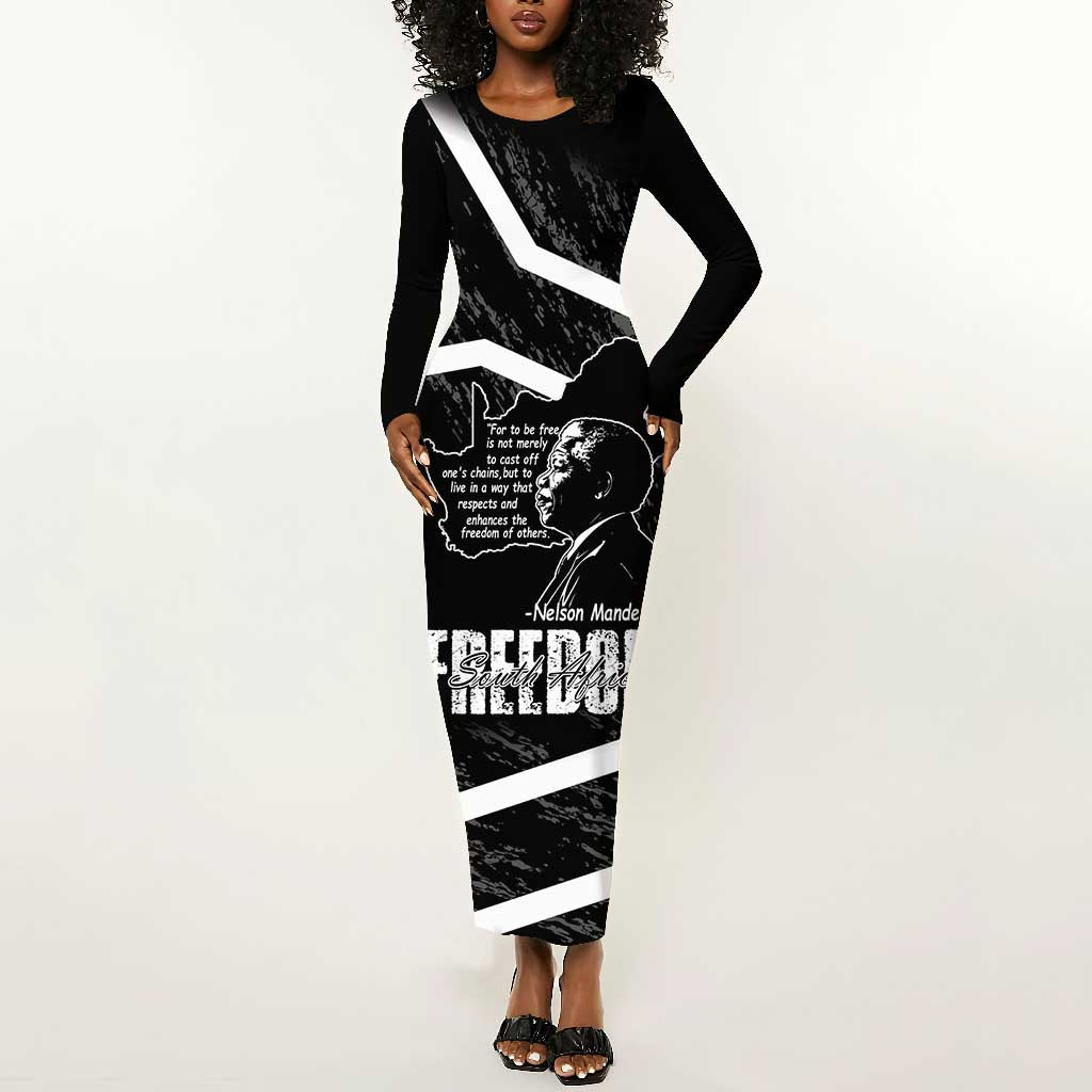 South Africa Freedom Day Long Sleeve Bodycon Dress Nelson Mandela With Map