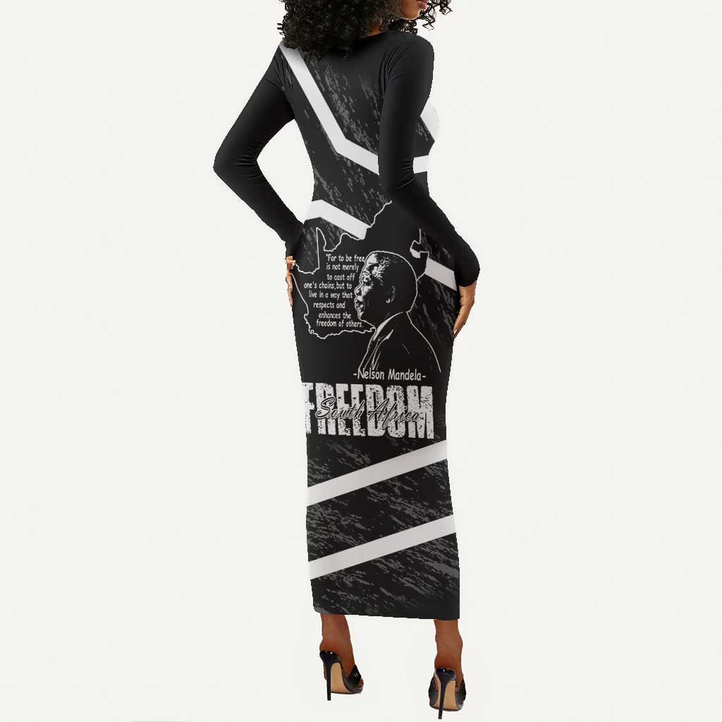 South Africa Freedom Day Long Sleeve Bodycon Dress Nelson Mandela With Map