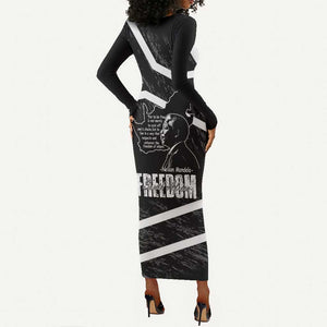 South Africa Freedom Day Long Sleeve Bodycon Dress Nelson Mandela With Map LT14