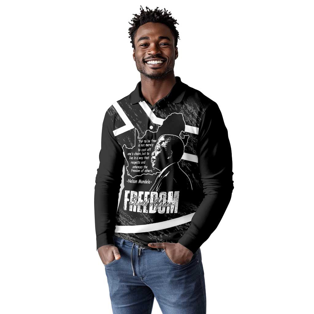South Africa Freedom Day Long Sleeve Polo Shirt Nelson Mandela With Map