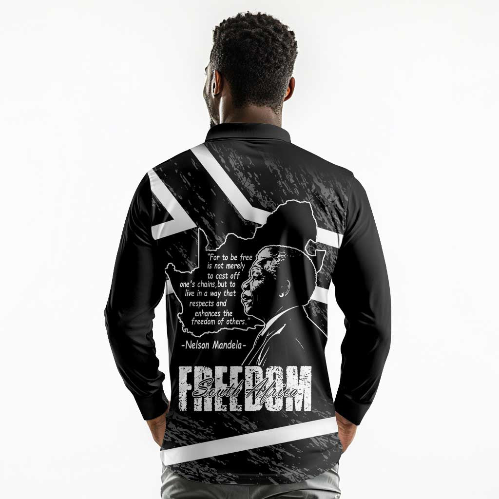 South Africa Freedom Day Long Sleeve Polo Shirt Nelson Mandela With Map