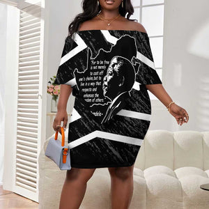 South Africa Freedom Day Off Shoulder Short Dress Nelson Mandela With Map
