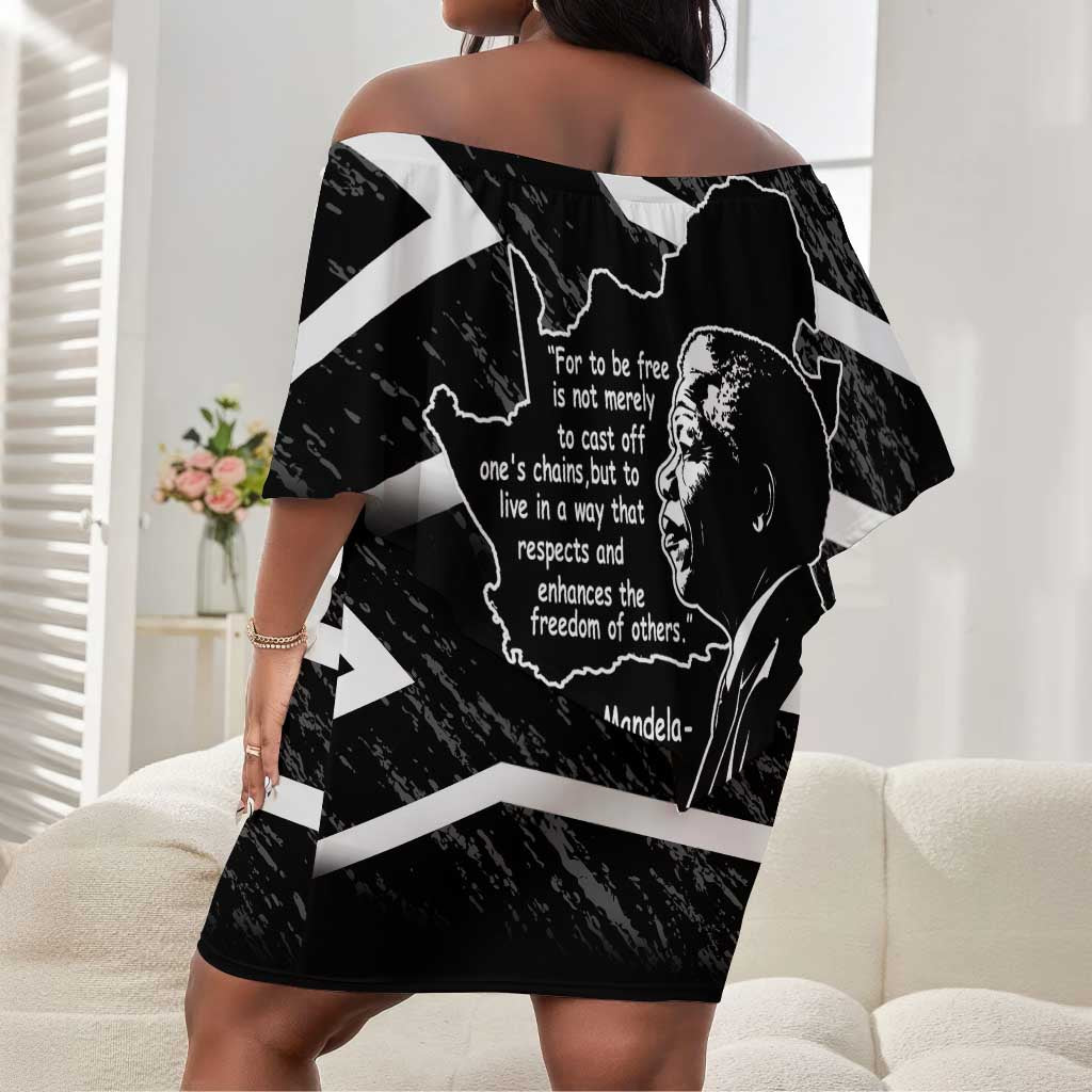 South Africa Freedom Day Off Shoulder Short Dress Nelson Mandela With Map